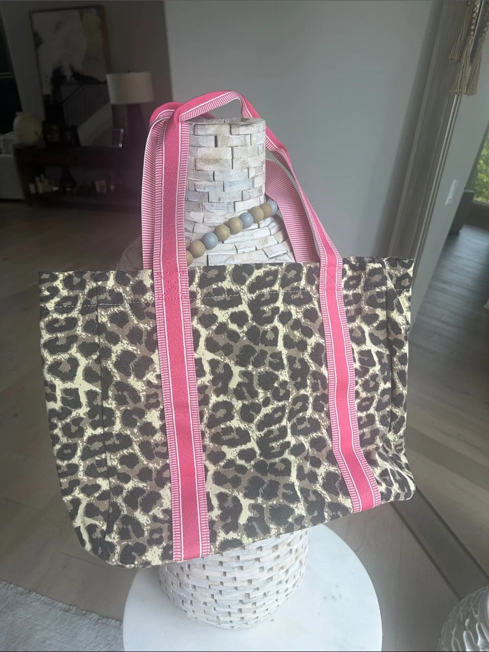 Pink Lily Leopard Print Tote with Pink Straps